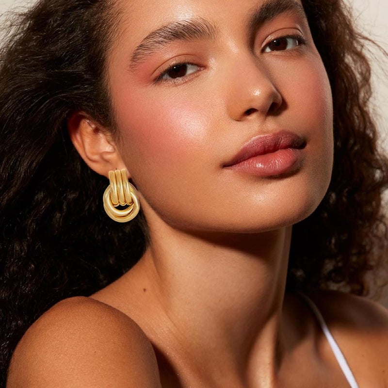 Spiritlele 14K Gold Plated Knot Earrings for Women Gold Silver Earrings Heart Link Drop Dangle Earring Chunky Golden Knotted Statement Jewelry - Image 3